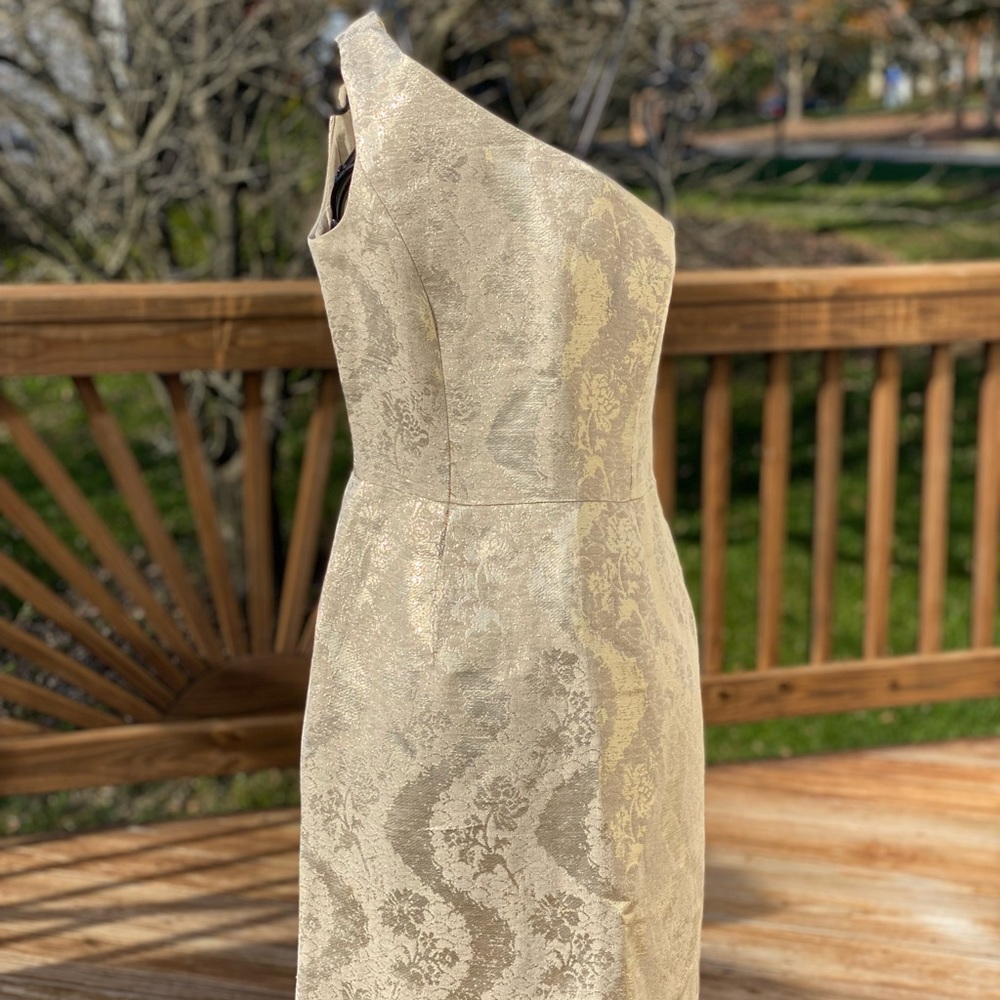 Tory Burch Ardell Dress, One Shoulder Gold cocktail dress